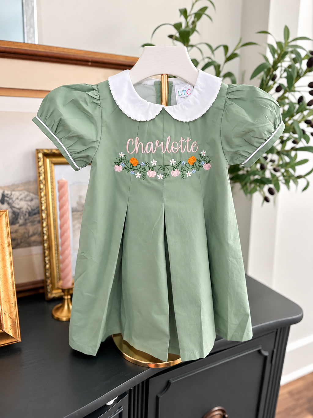 Fall Pumpkin Peter Pan Woven Pleated Dress